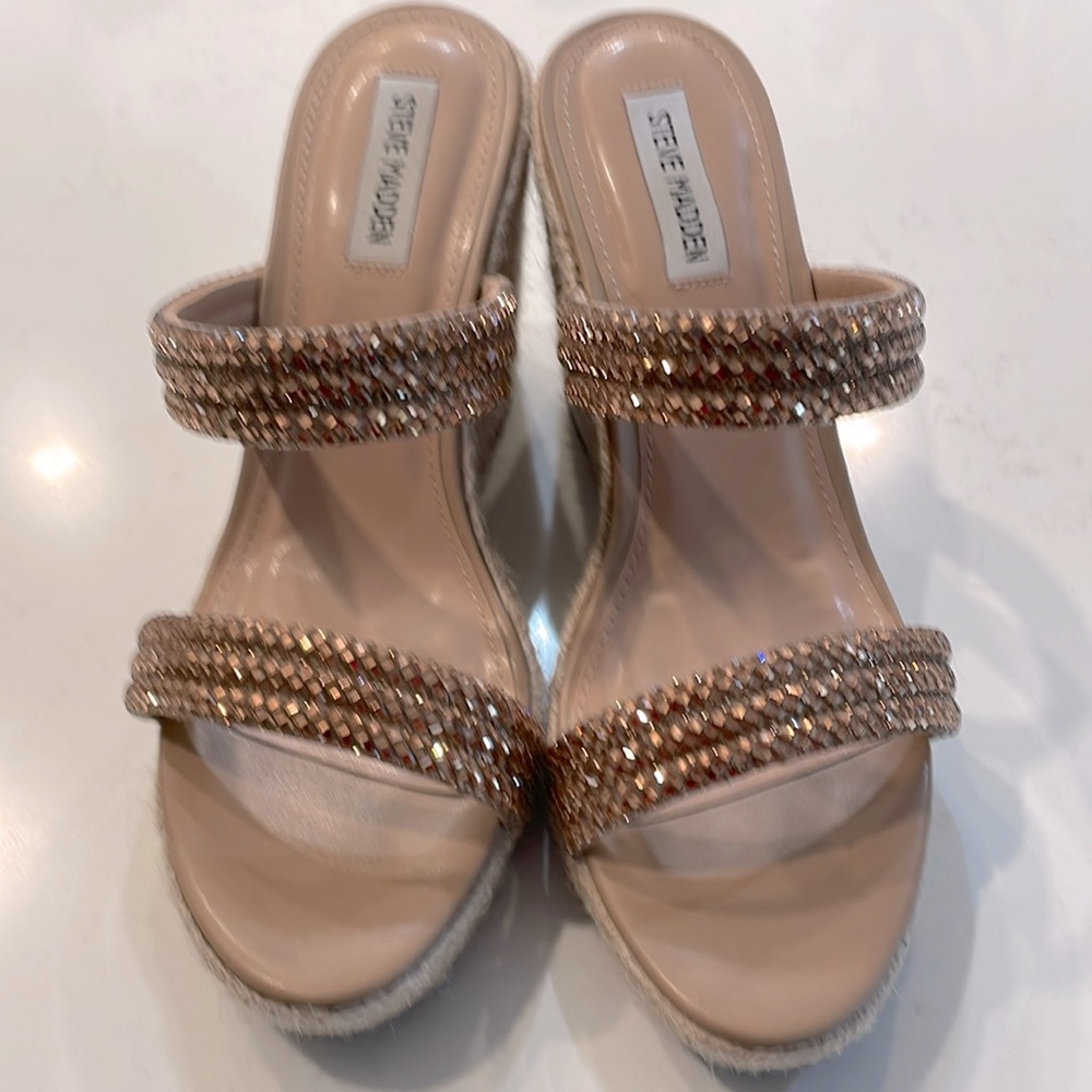 Size 9.5 Steve Madden Upton Espadrille Rose Gold Wedges